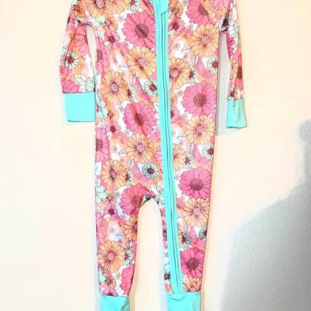 Unbranded Floral Baby Romper Sleeper Pink Orange Teal Zipper 18/24M NEW